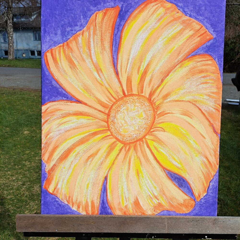 Original acrylic painting called Orange Flower.